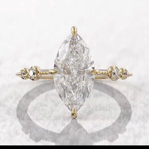 18k Gold Finish and Moissanite Marquise Cut Ring 7